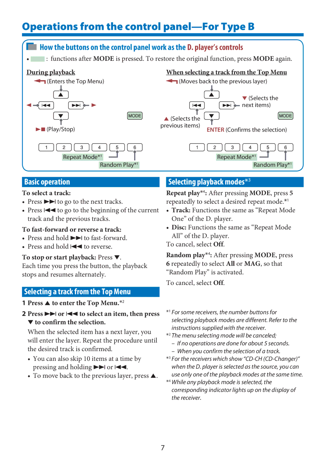 JVC KS-PD100 manual Operations from the control panel-For Type B, To stop or start playback Press ∞ 