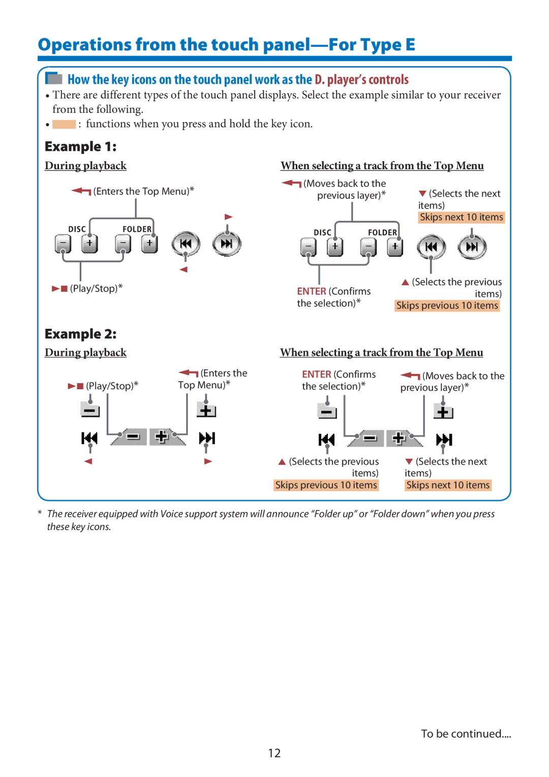 JVC KS-PD100 manual Operations from the touch panel-For Type E, During playback When selecting a track from the Top Menu 