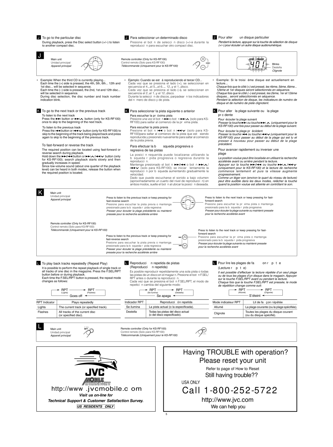 JVC KS-RF100 manual Rpt 