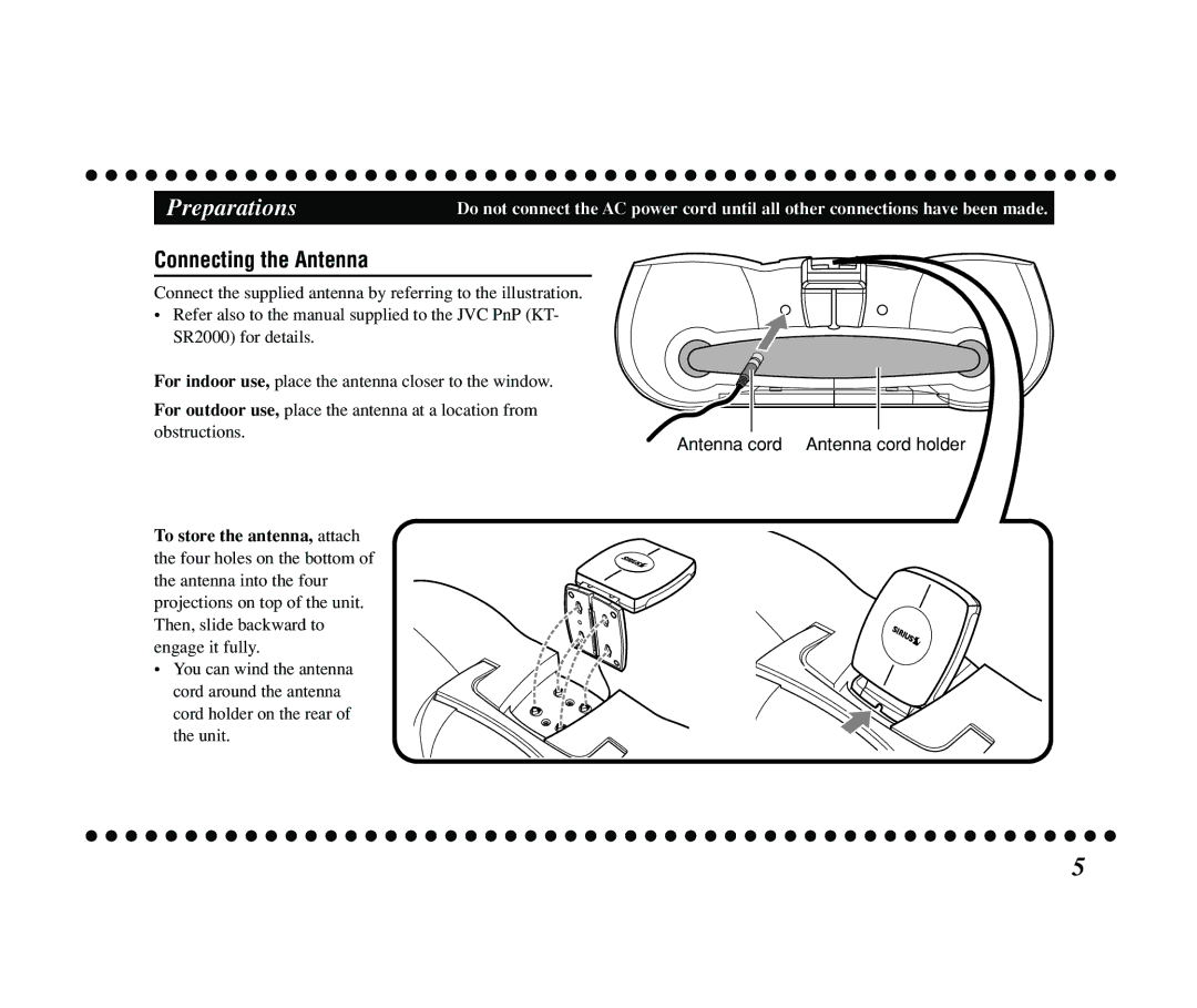 JVC KS-SB200 manual Preparations, Connecting the Antenna 