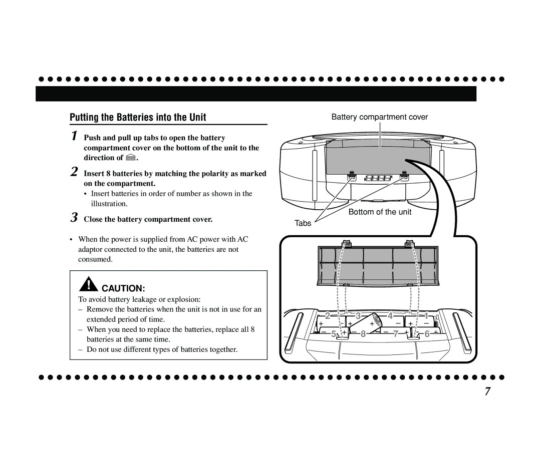 JVC KS-SB200 manual Putting the Batteries into the Unit, Close the battery compartment cover 