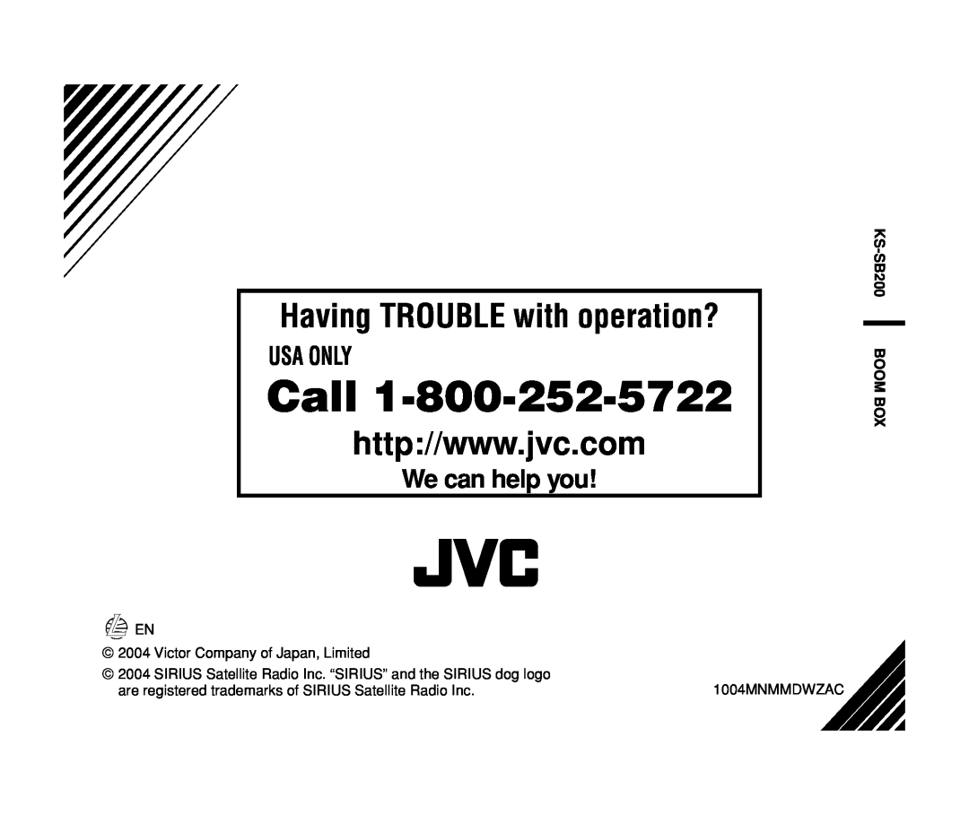 JVC manual Usa Only, We can help you, KS-SB200 BOOM BO, Call, Having TROUBLE with operation? 