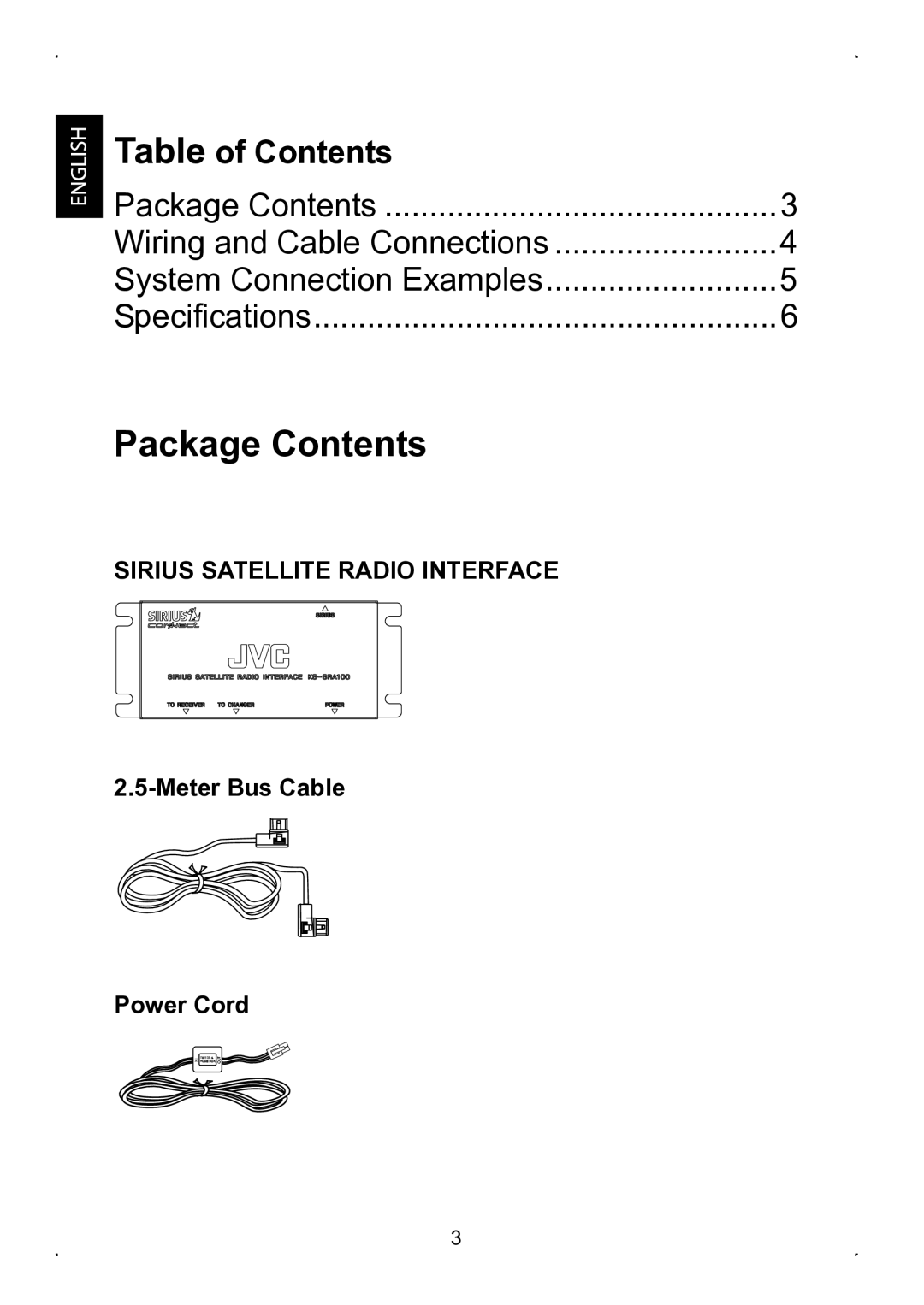 JVC KS-SRA100 manual Package Contents 