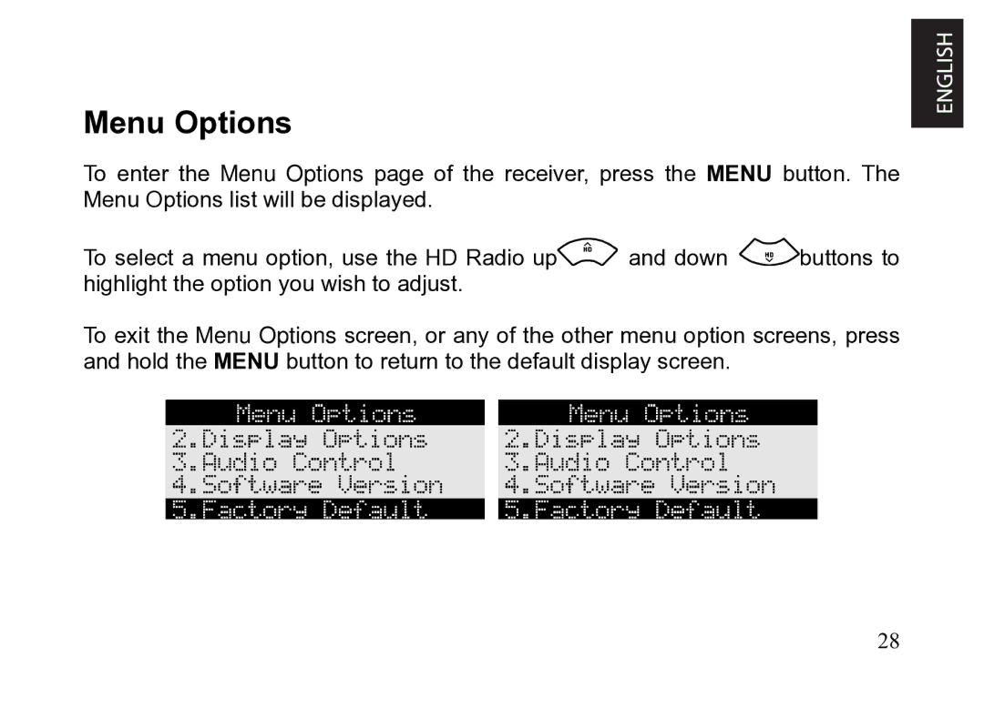 JVC KT-HDP1 manual Menu Options 