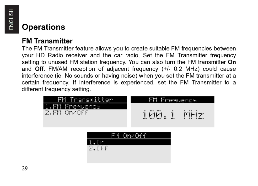 JVC KT-HDP1 manual Operations, FM Transmitter 