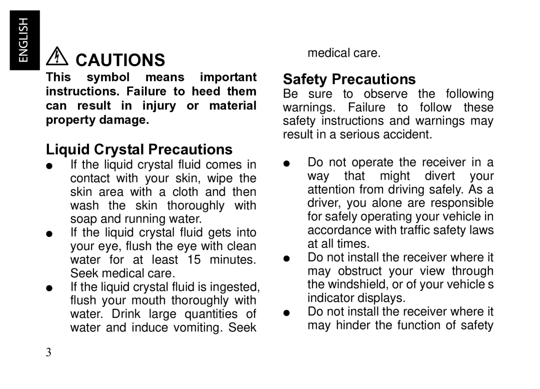 JVC KT-HDP1 manual Liquid Crystal Precautions, Safety Precautions 