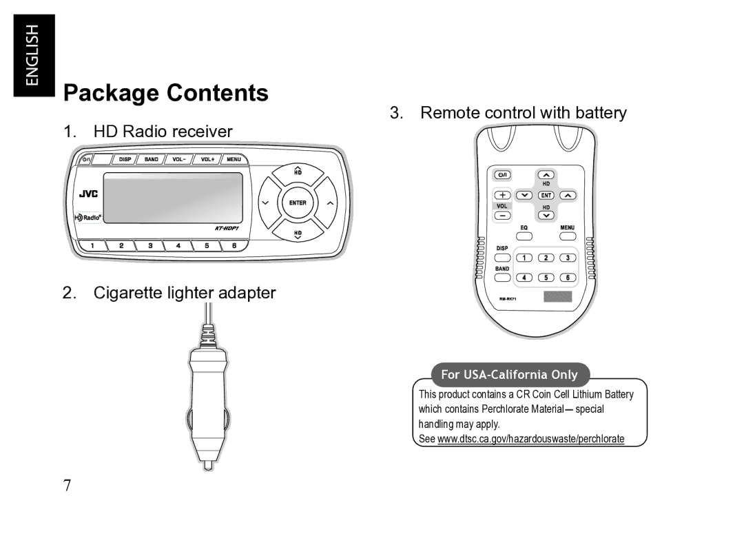 JVC KT-HDP1 manual Package Contents 