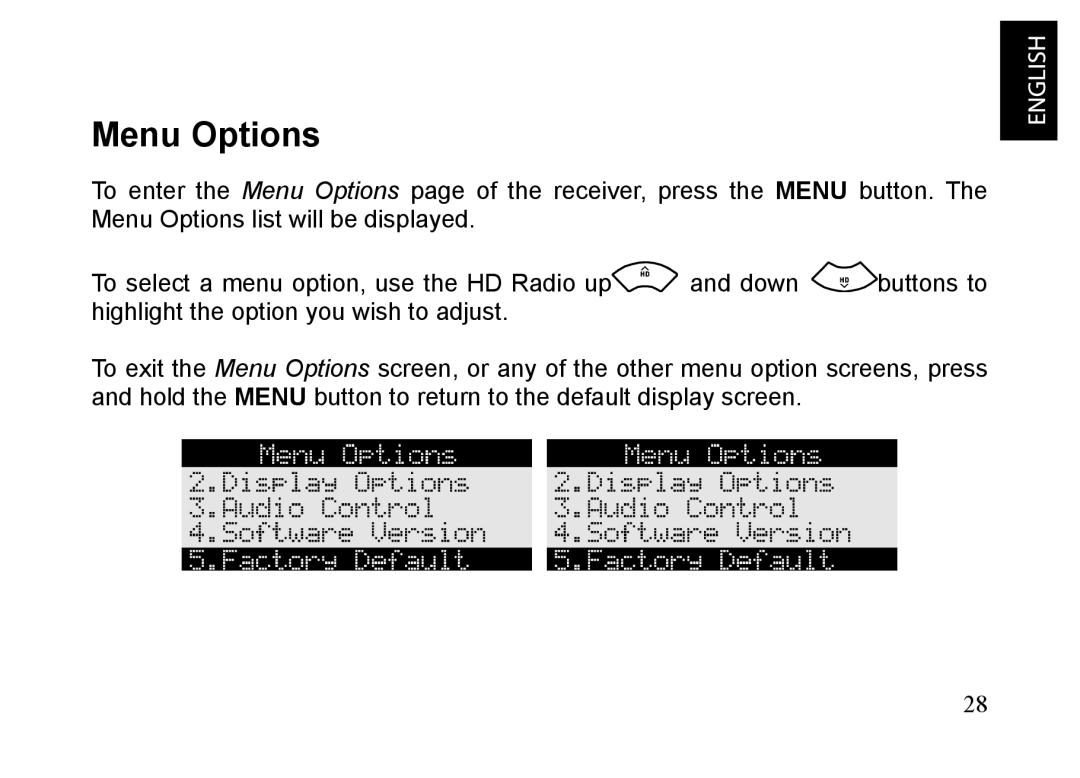 JVC KT-HDP1 manual Menu Options 