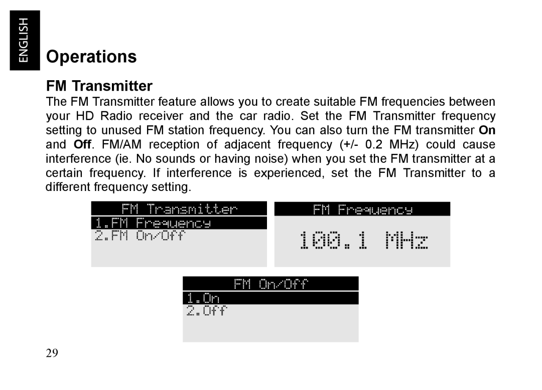 JVC KT-HDP1 manual Operations, FM Transmitter 