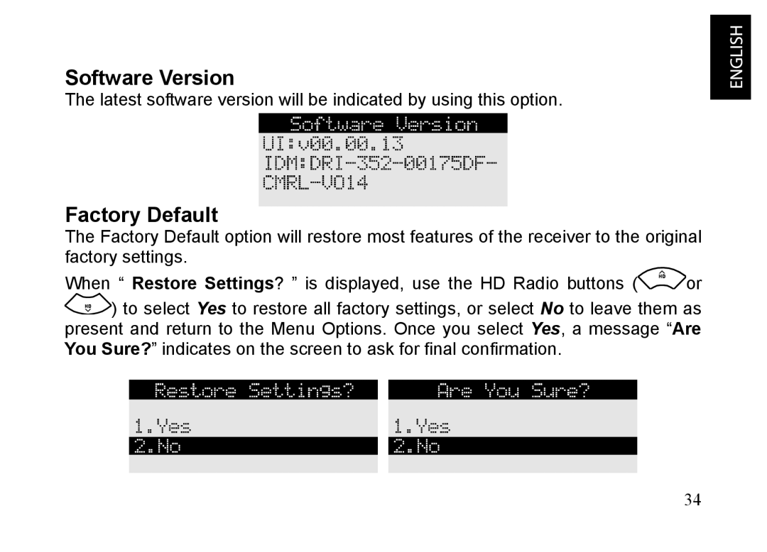 JVC KT-HDP1 manual Software Version, Factory Default 