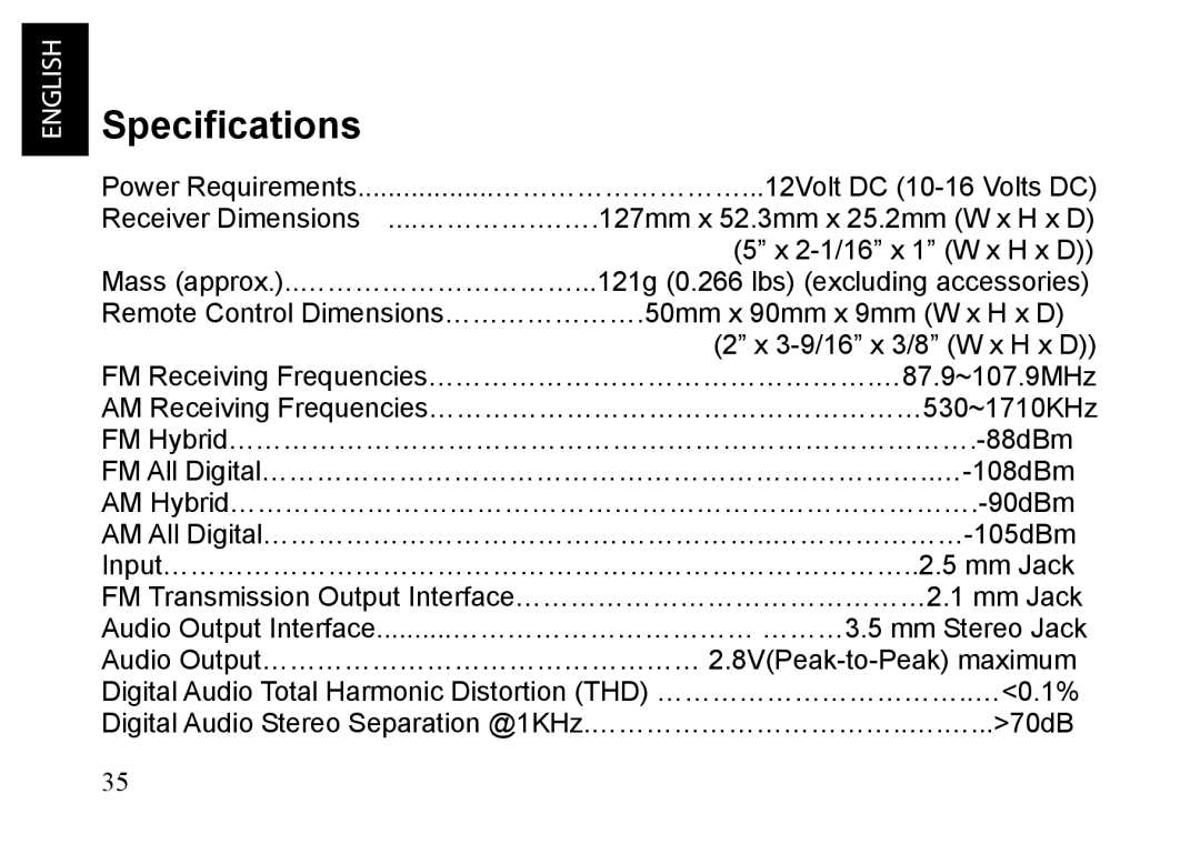 JVC KT-HDP1 manual Specifications 