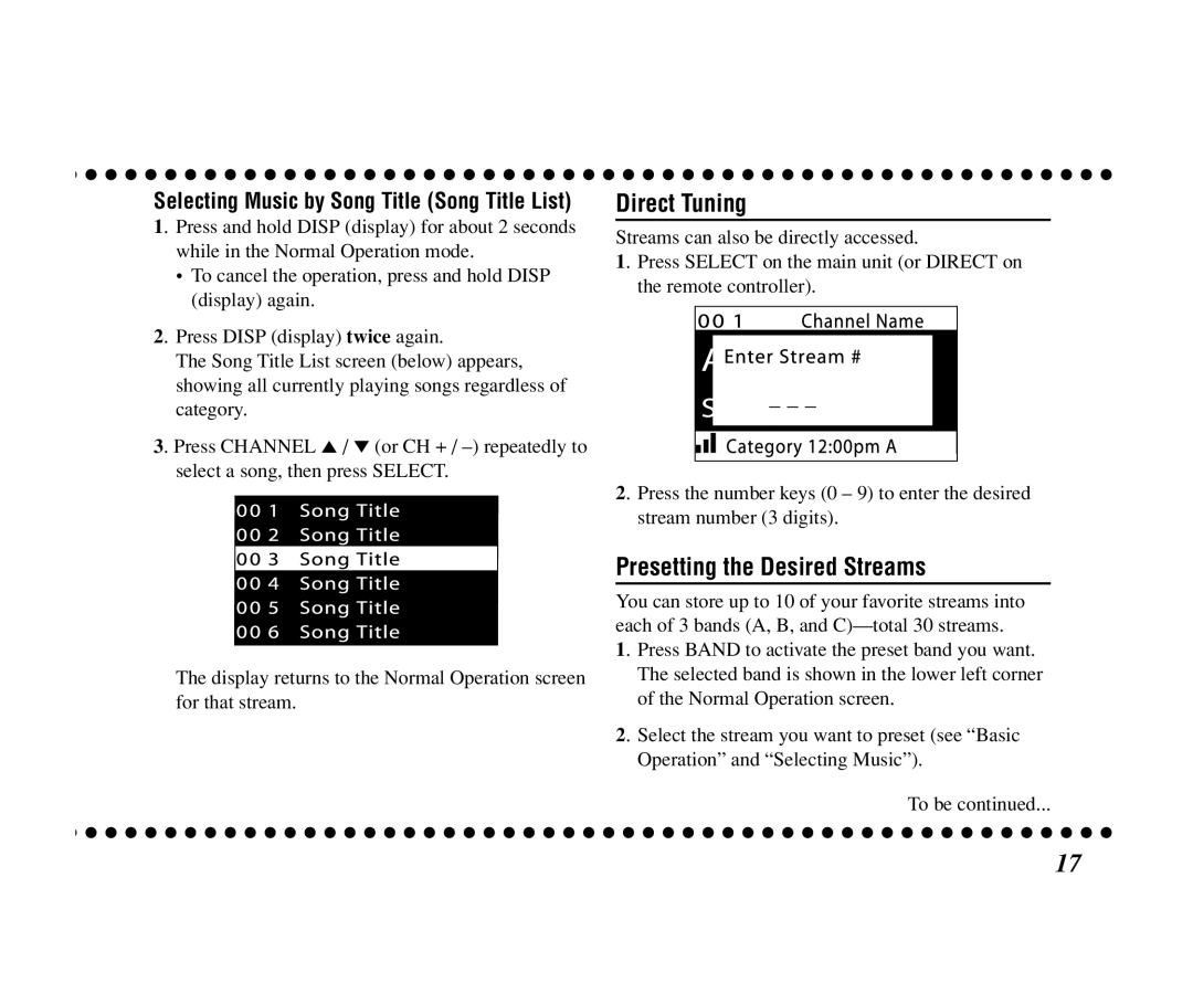 JVC KT-SR1000 manual Direct Tuning, Presetting the Desired Streams 