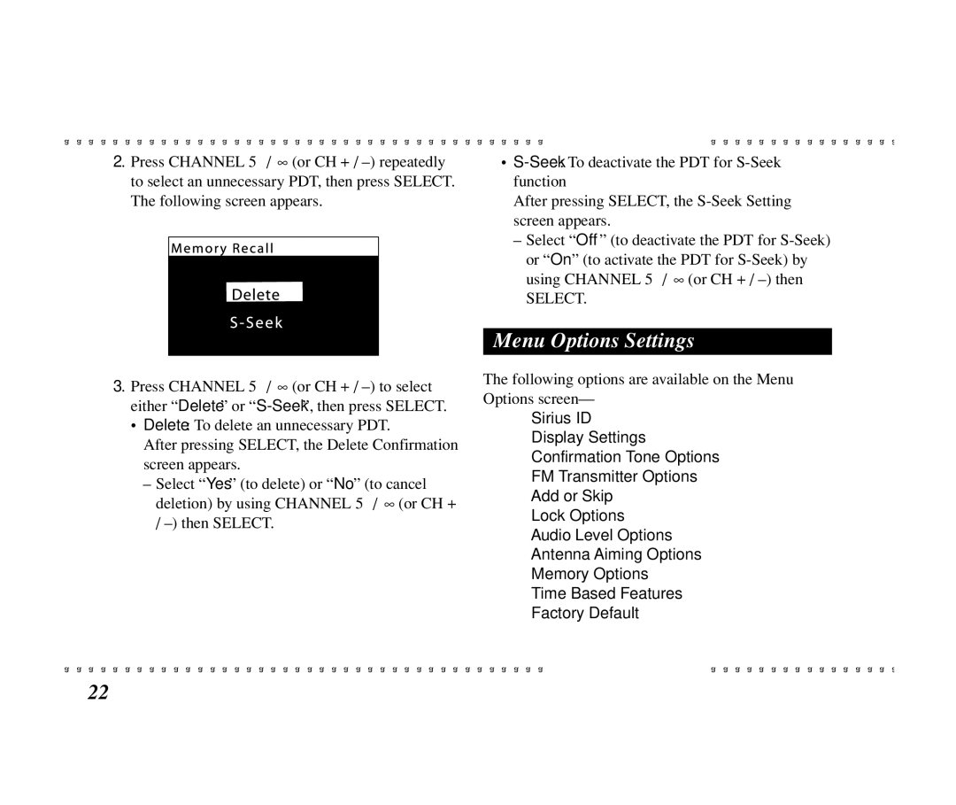 JVC KT-SR1000 manual Menu Options Settings 