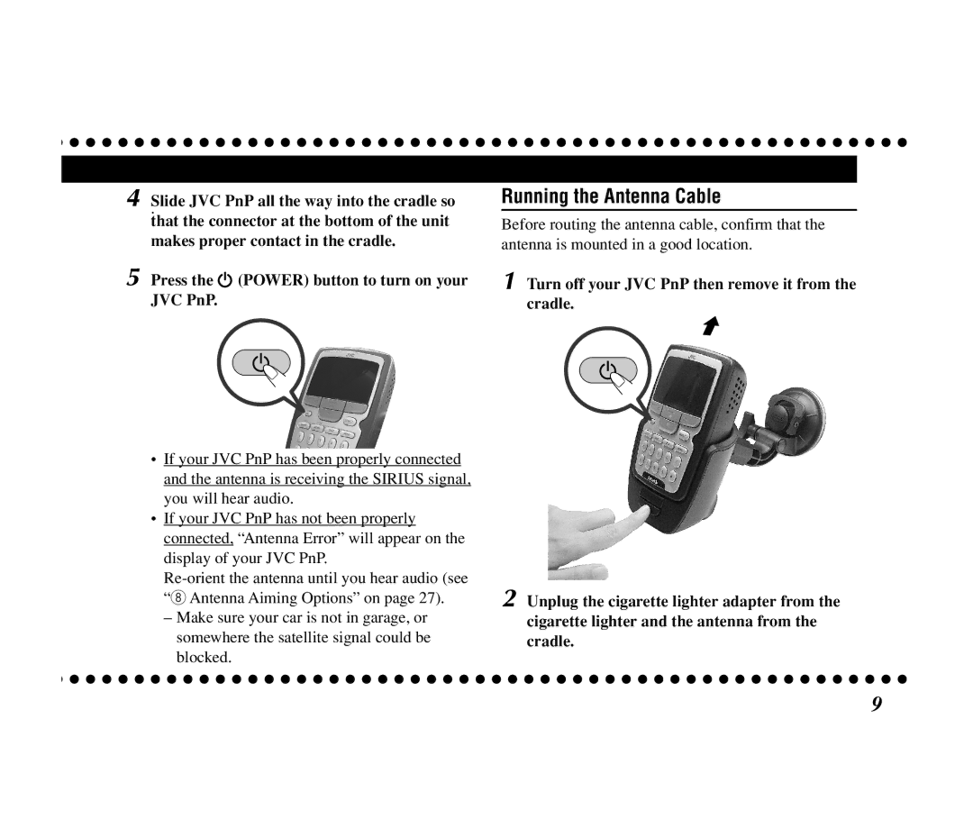 JVC KT-SR1000 manual Running the Antenna Cable 