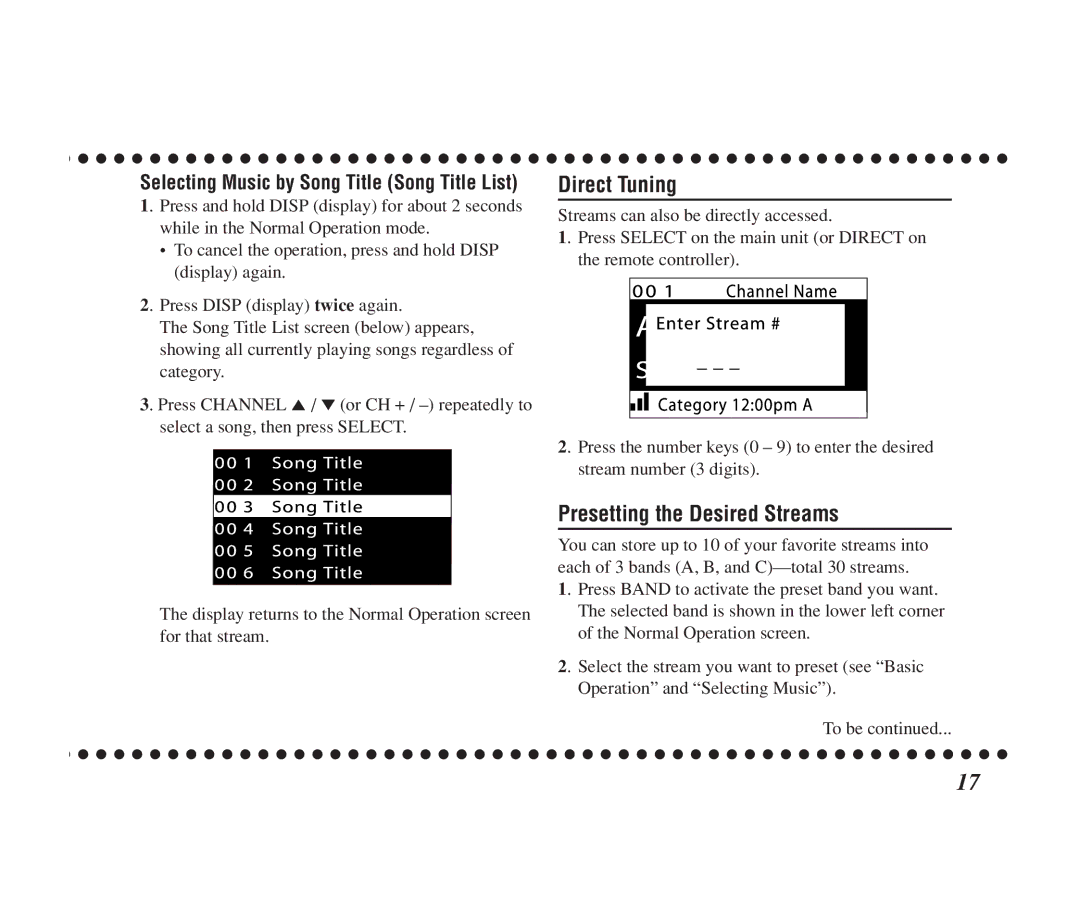 JVC KT-SR1000 manual Direct Tuning, Presetting the Desired Streams 