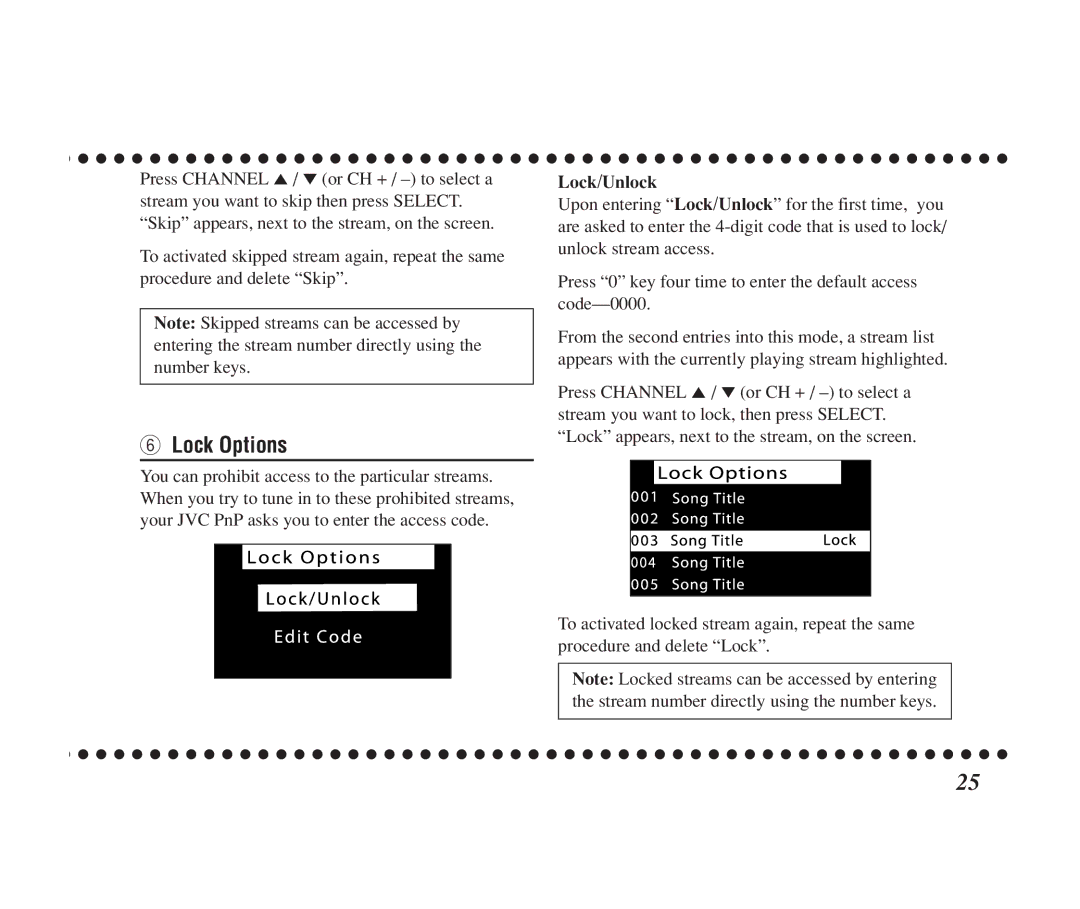 JVC KT-SR1000 manual Lock Options, Lock/Unlock 