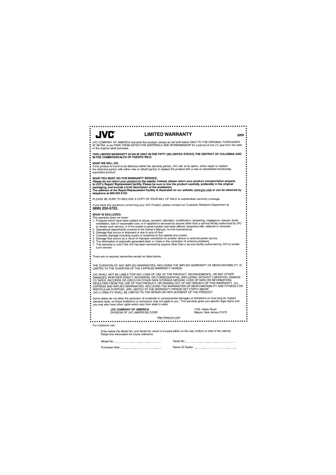 JVC KT-SR1000 manual 