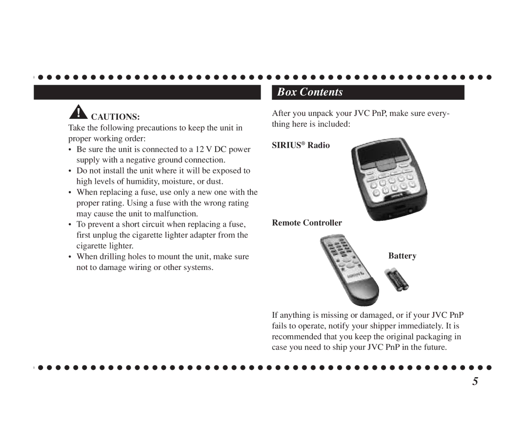 JVC KT-SR1000 manual Box Contents 