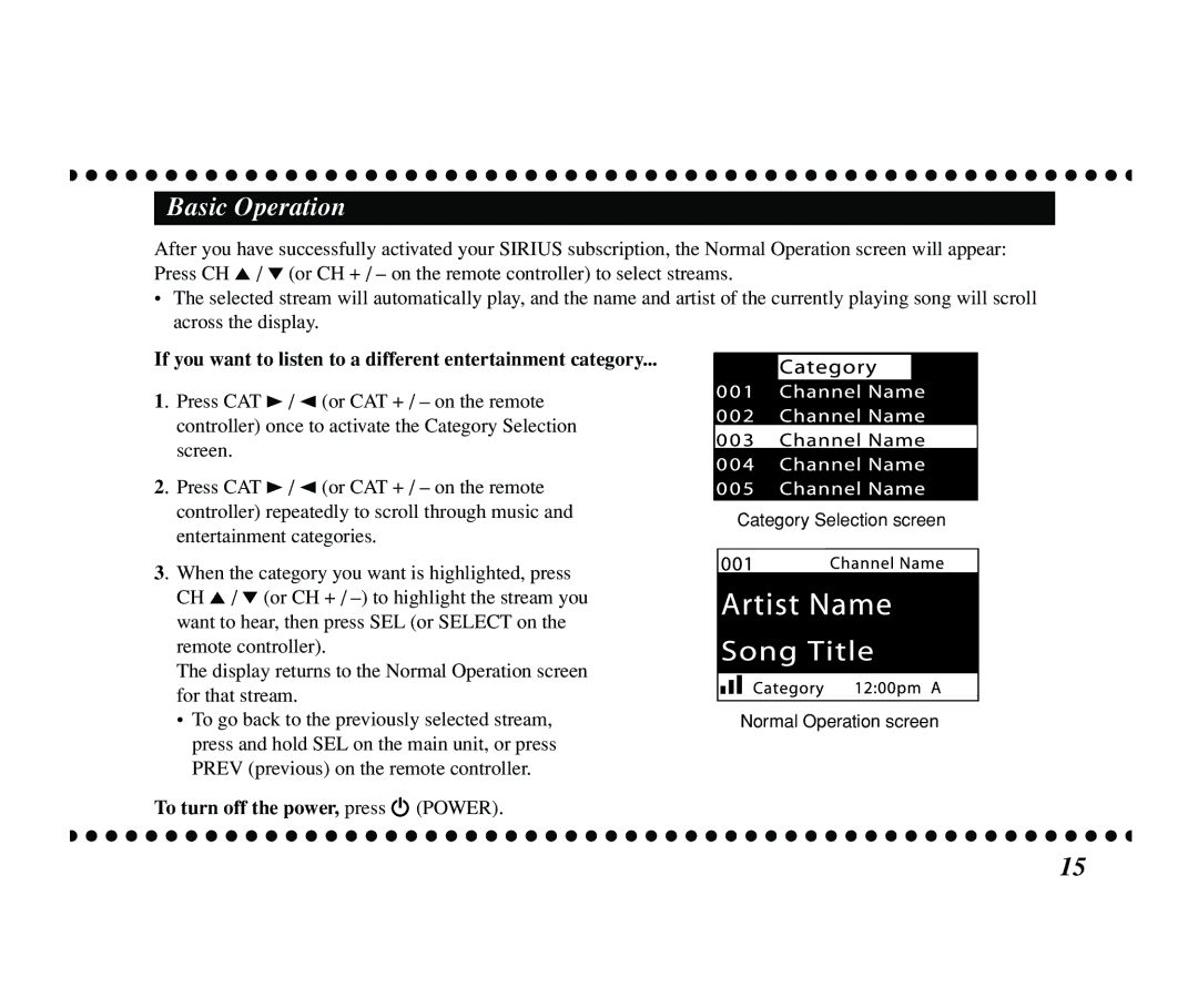 JVC KT-SR2000 manual Basic Operation, If you want to listen to a different entertainment category 