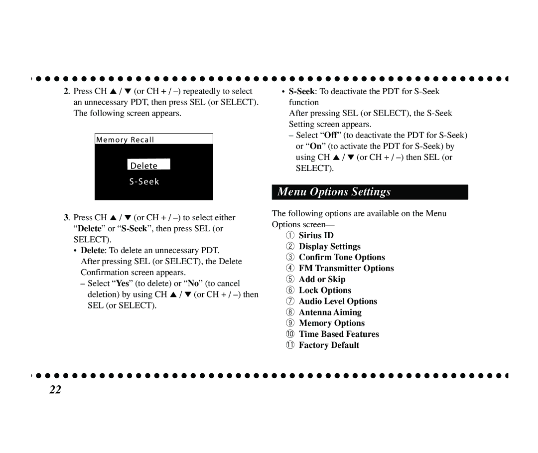 JVC KT-SR2000 manual Menu Options Settings 