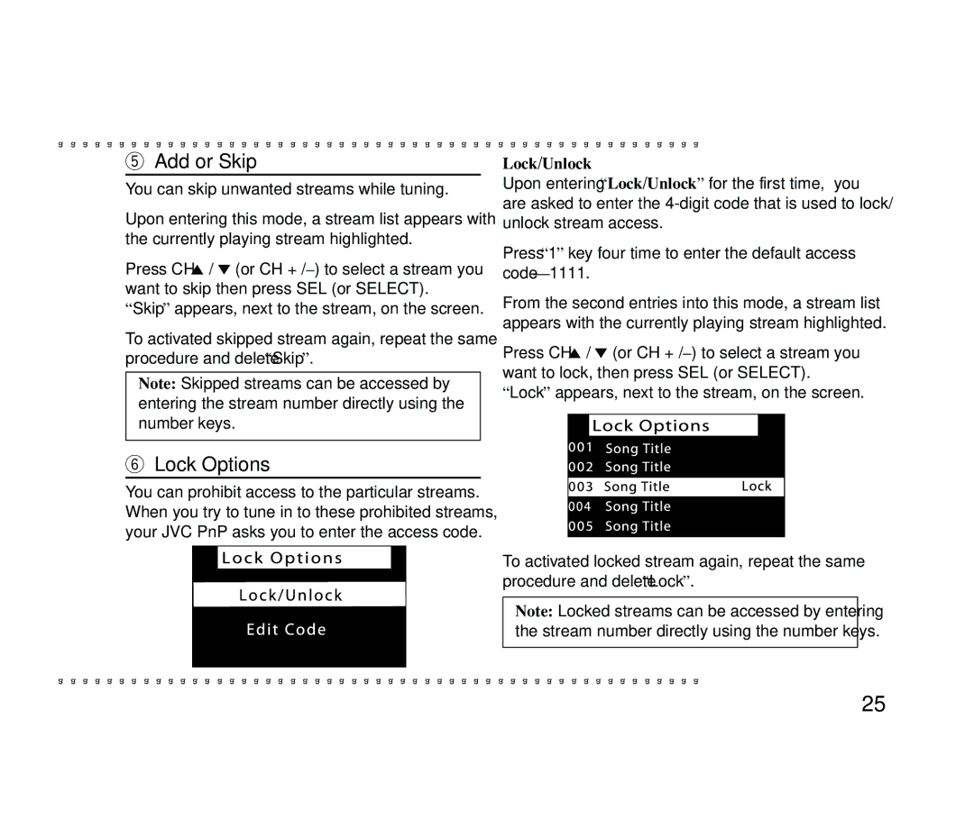 JVC KT-SR2000 manual Add or Skip, Lock Options, Lock/Unlock 