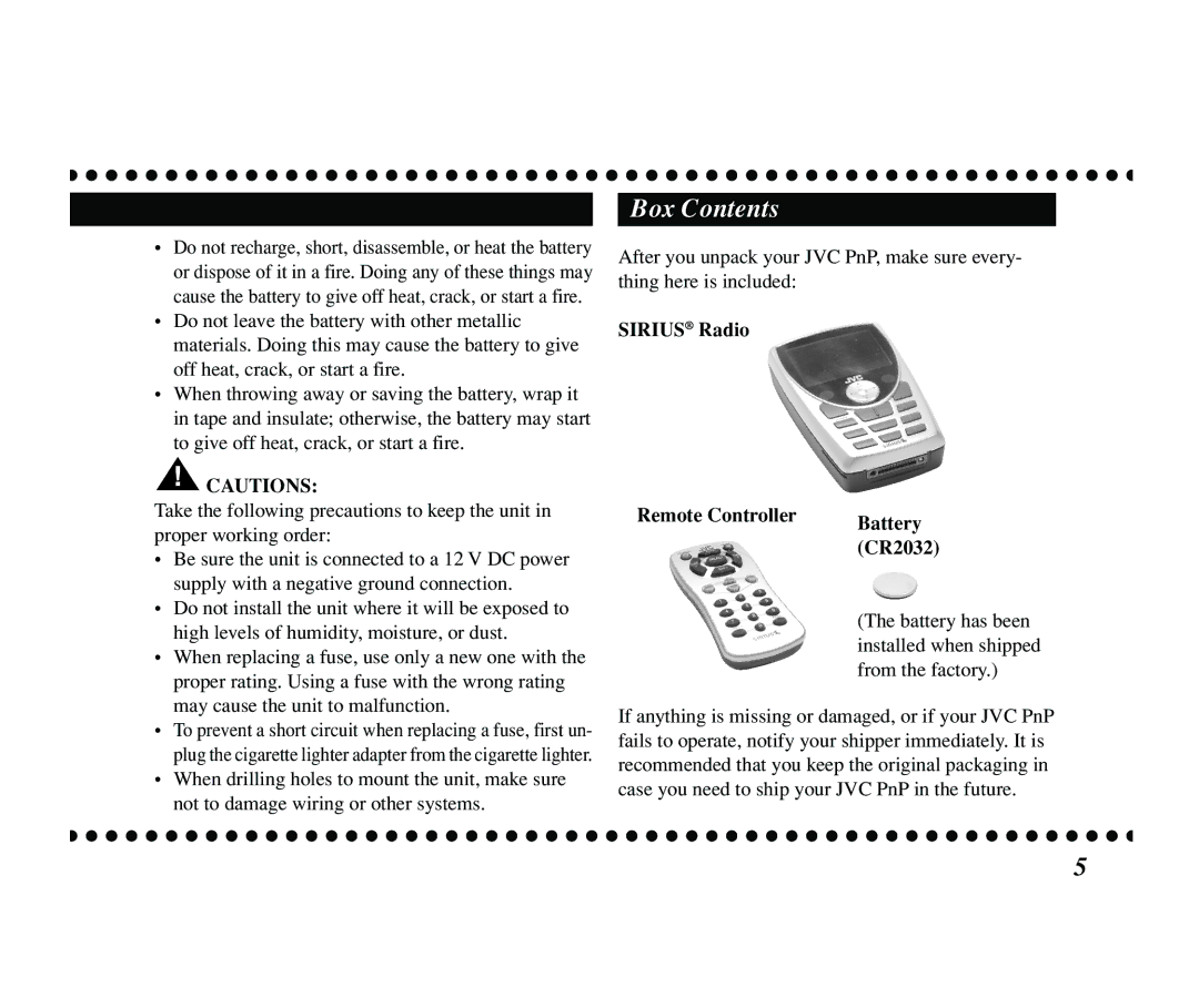 JVC KT-SR2000 manual Box Contents 