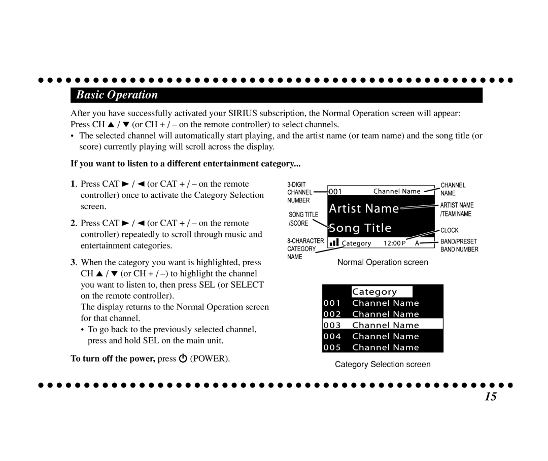 JVC KT-SR3000 manual Basic Operation, If you want to listen to a different entertainment category 