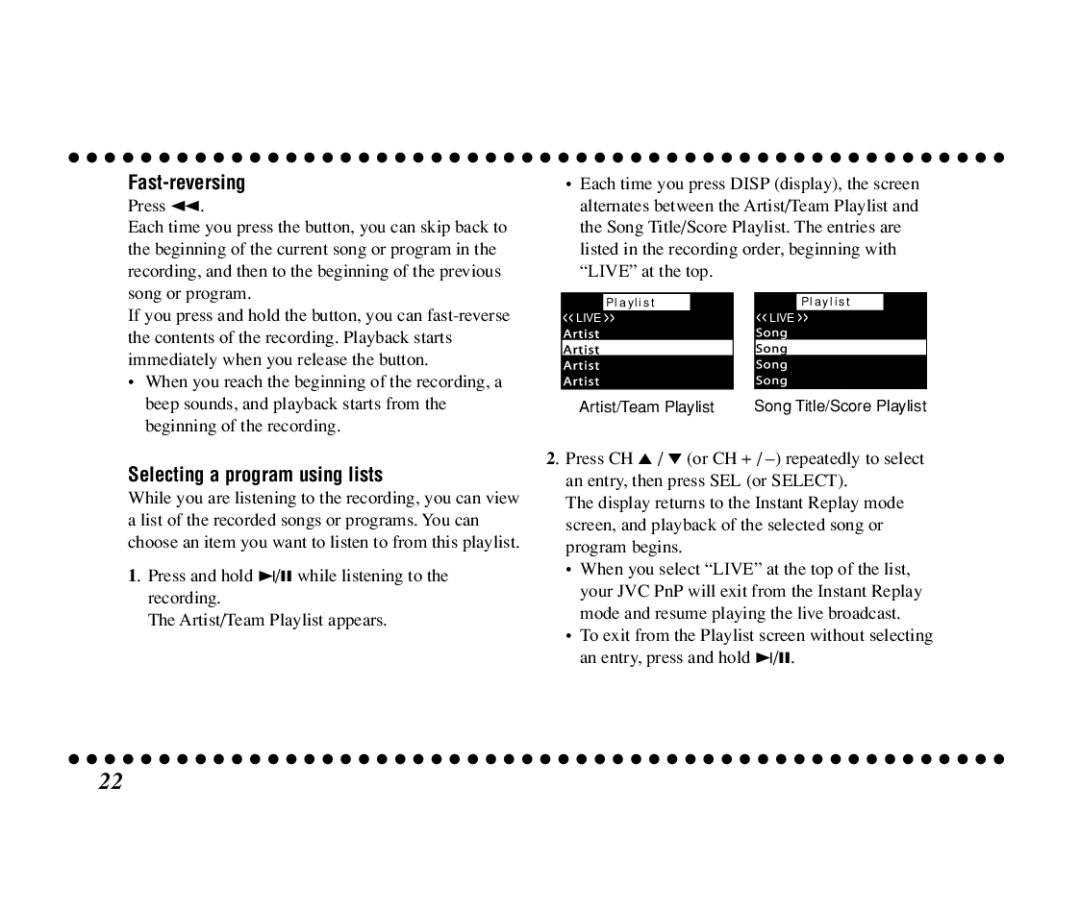 JVC KT-SR3000 manual Fast-reversing, Selecting a program using lists 