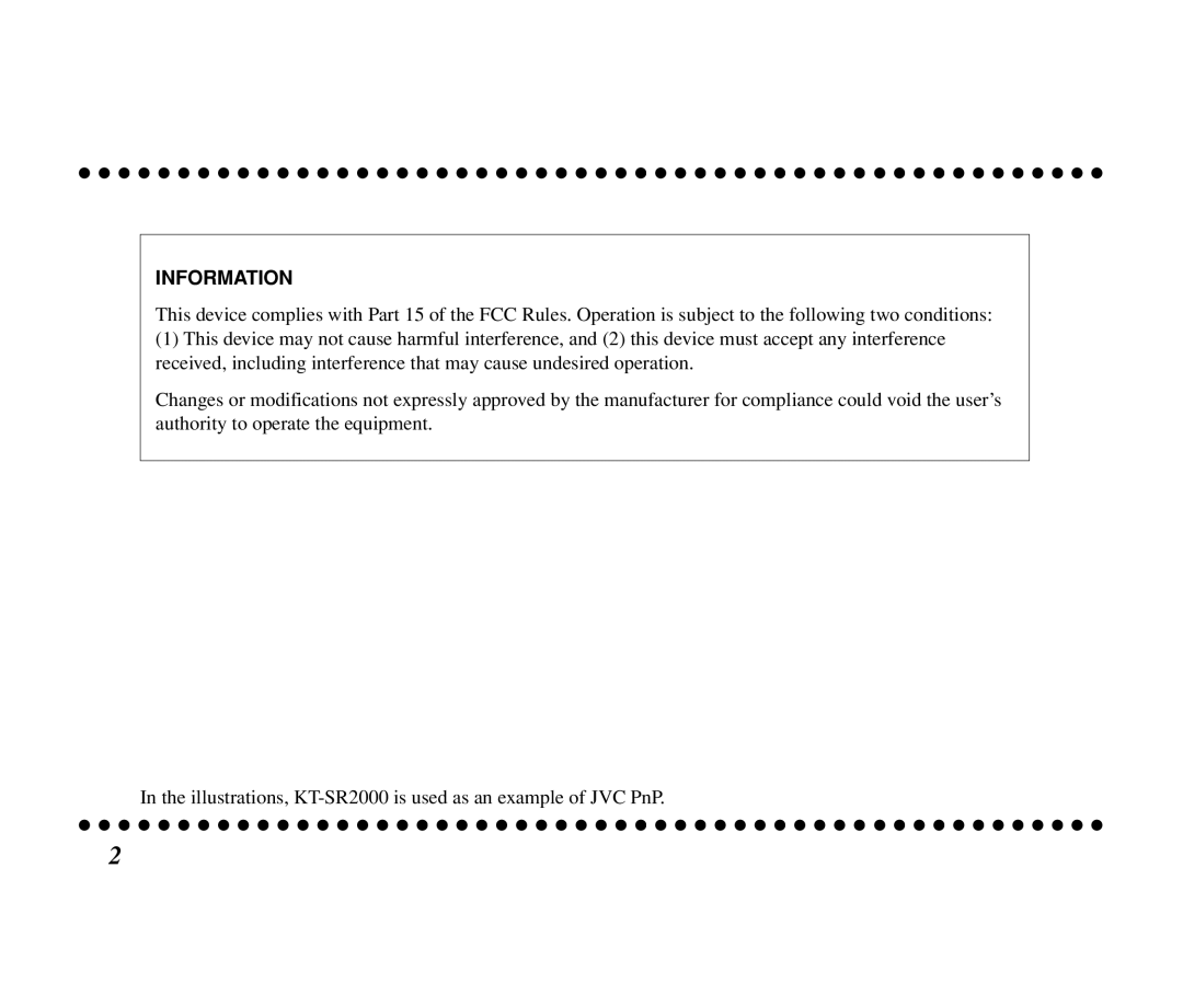 JVC KT-SR3000 manual Information 