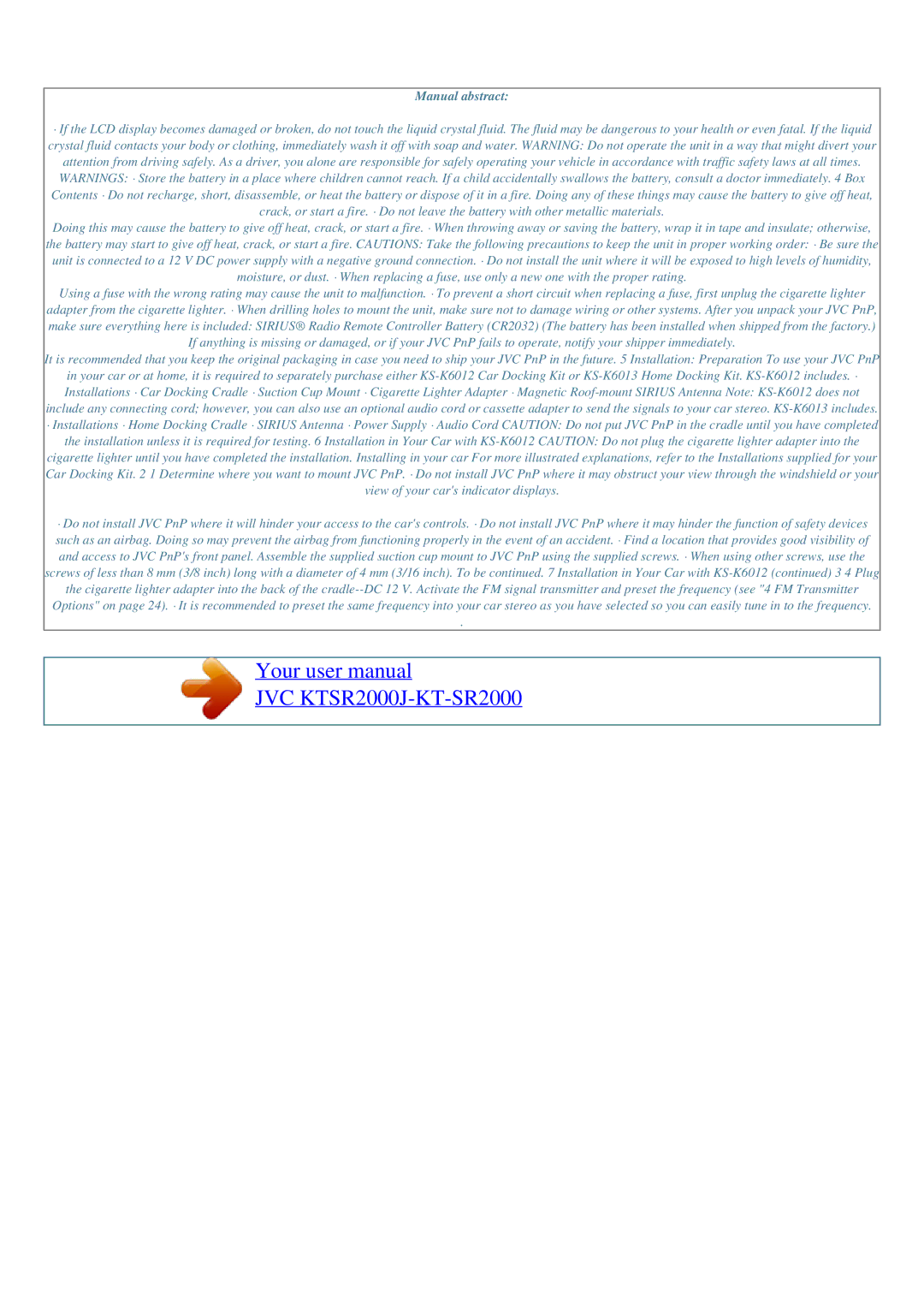 JVC KTSR2000J-KT-SR2000 user manual Manual abstract 