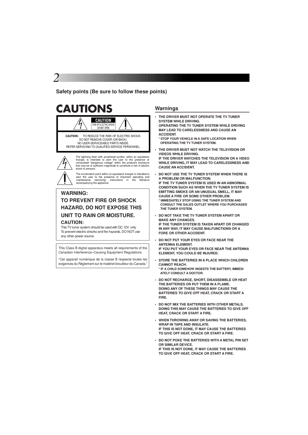 JVC KV-C1 manual Safety points Be sure to follow these points 