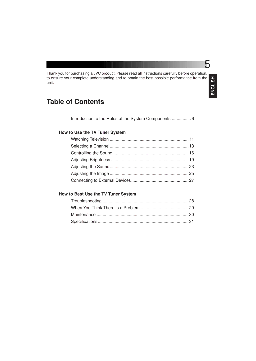 JVC KV-C1 manual Table of Contents 