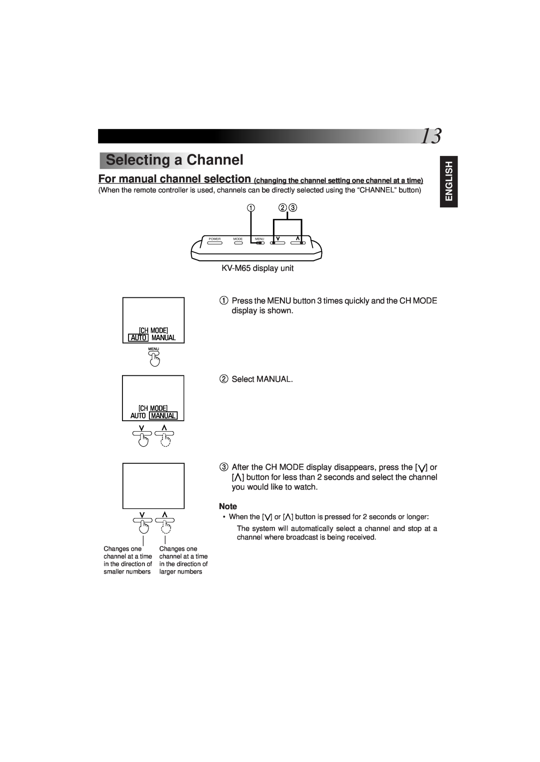 JVC KV-C1 manual SelectingaChannel, English, Français Español 