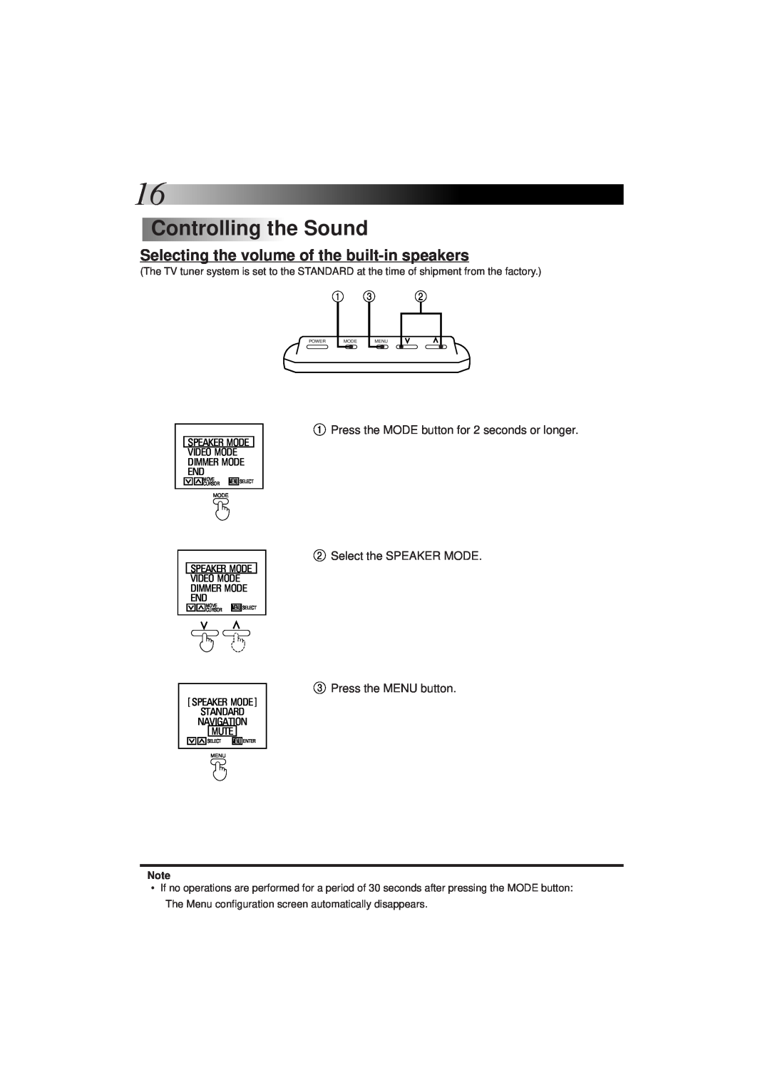 JVC KV-C1 manual Controllingthe Sound, Selecting the volume of the built-in speakers 