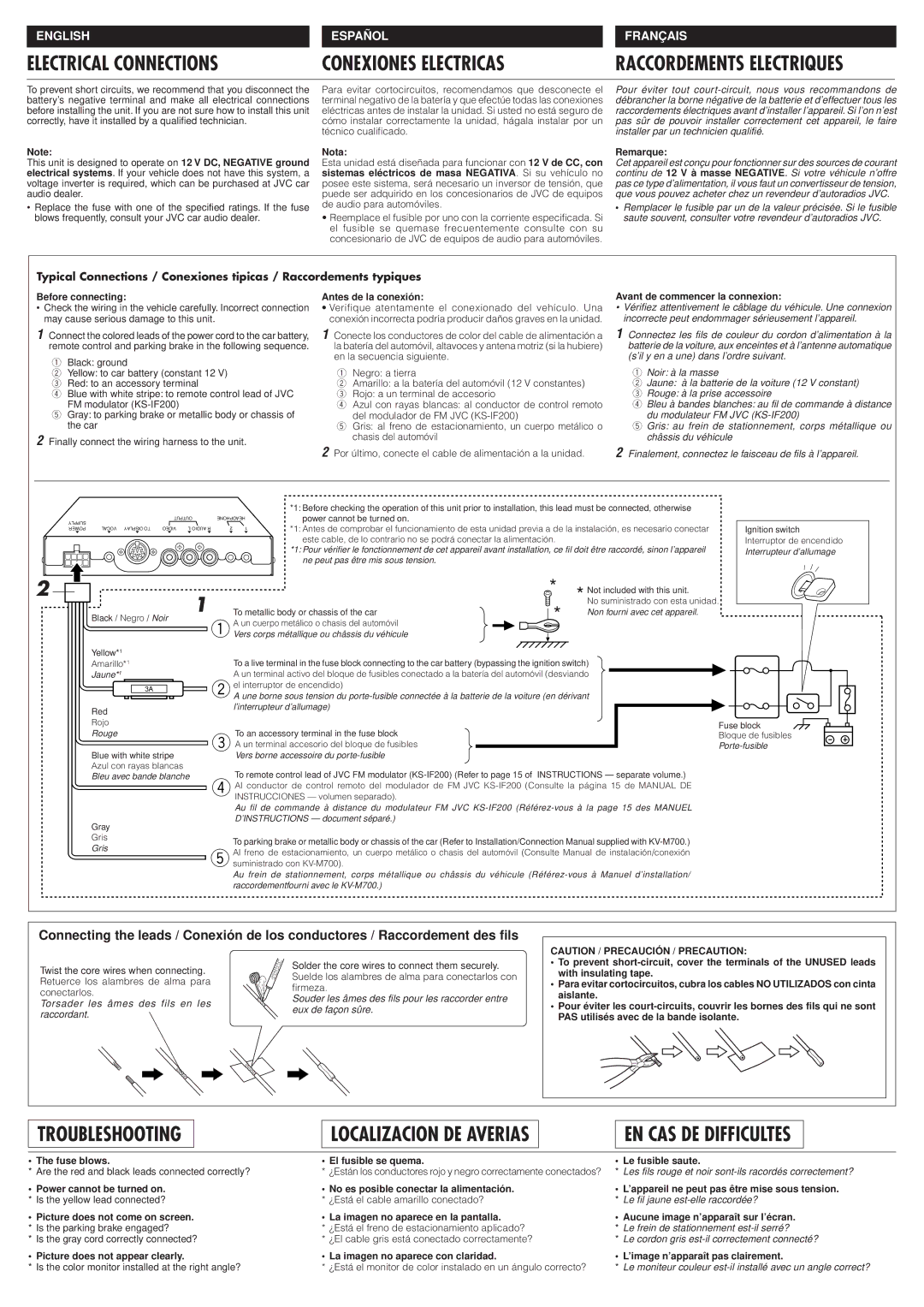 JVC KV-C10 manual Electrical Connections, Conexiones Electricas 