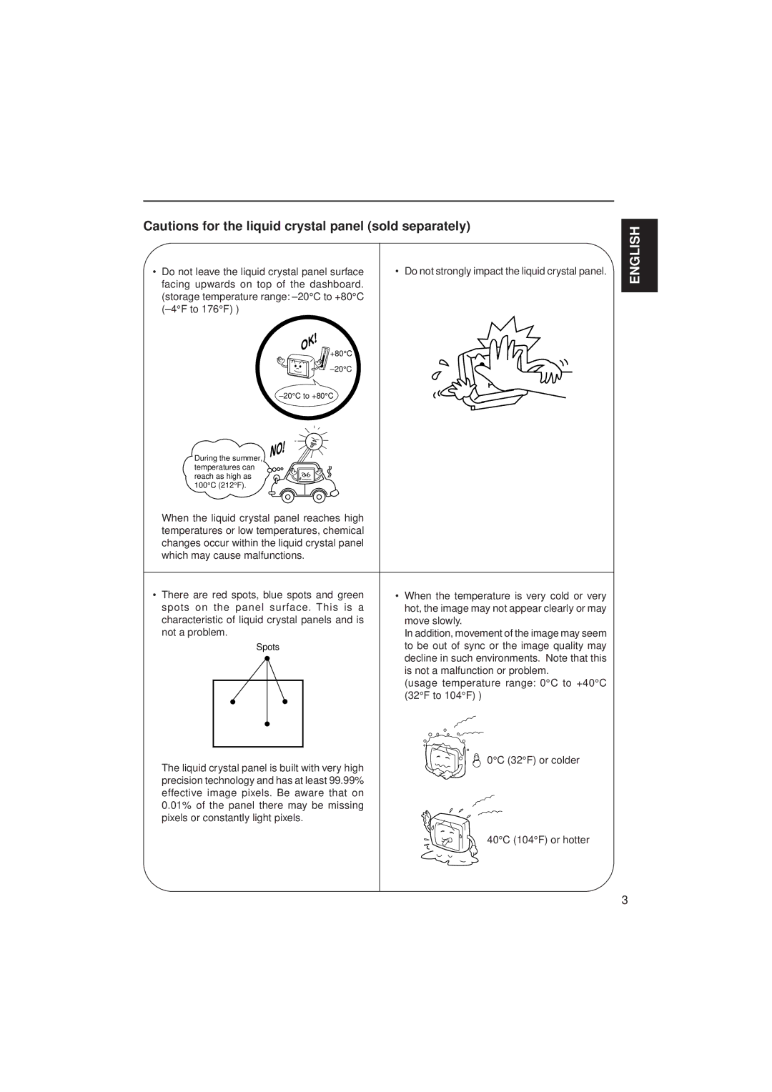 JVC KV-C10 manual Do not leave the liquid crystal panel surface 