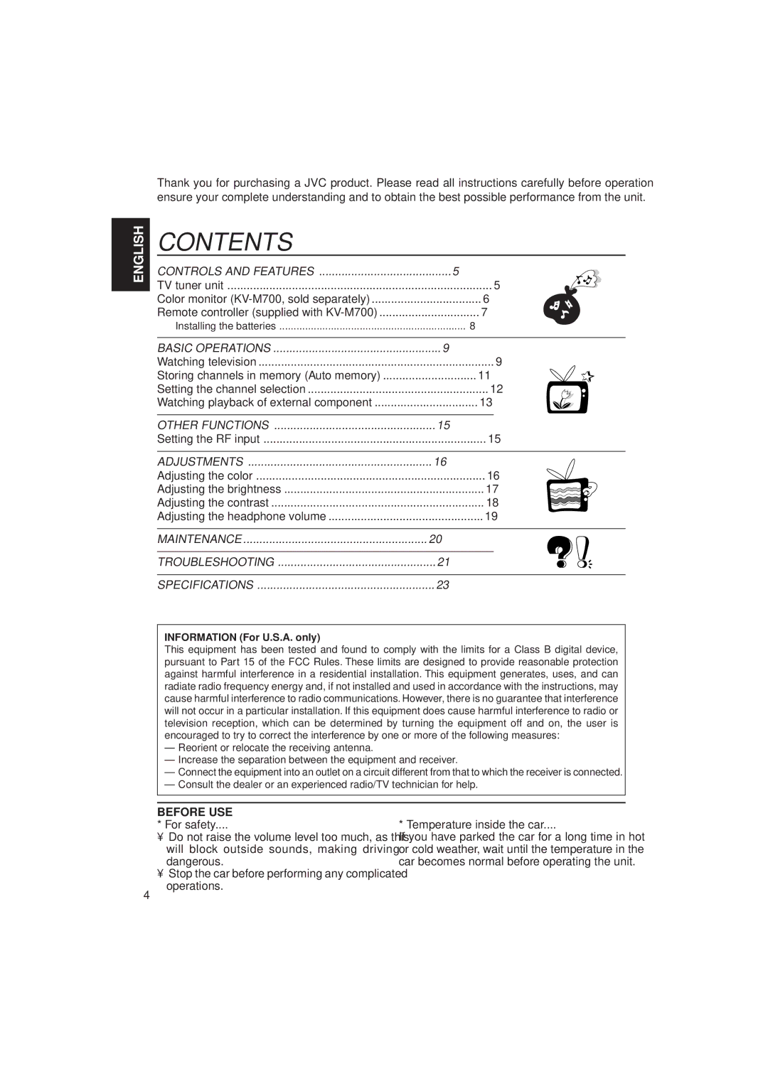 JVC KV-C10 manual Contents 