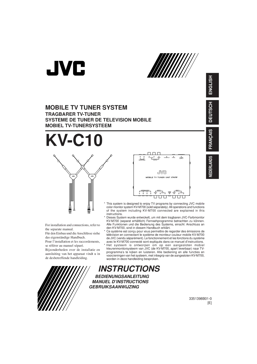 JVC KV-C10 manual Instructions 