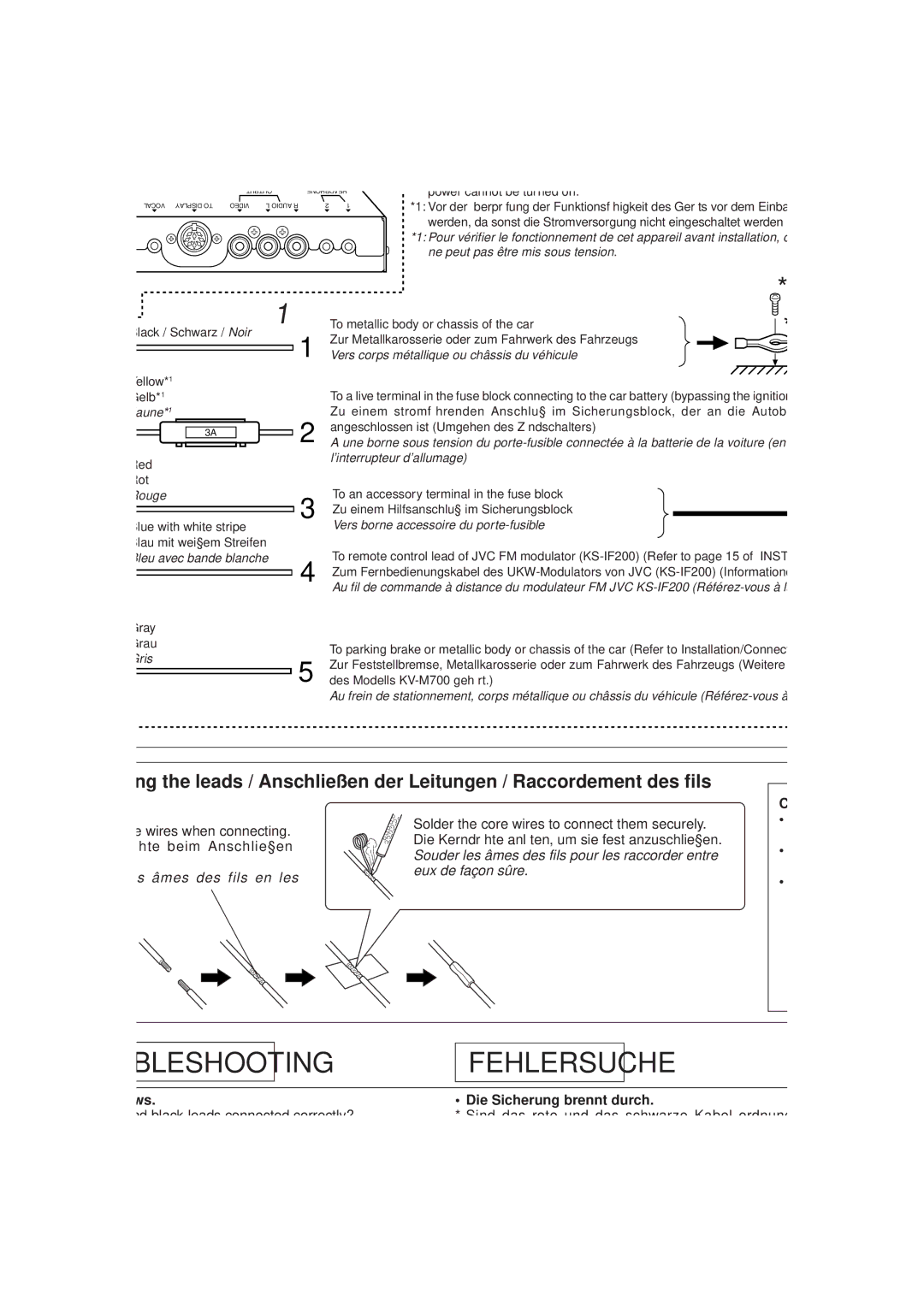 JVC KV-C10 Remarque, Before connecting, Vor dem Anschließen, Avant de commencer la connexion, Fuse blows, Le fusible saute 