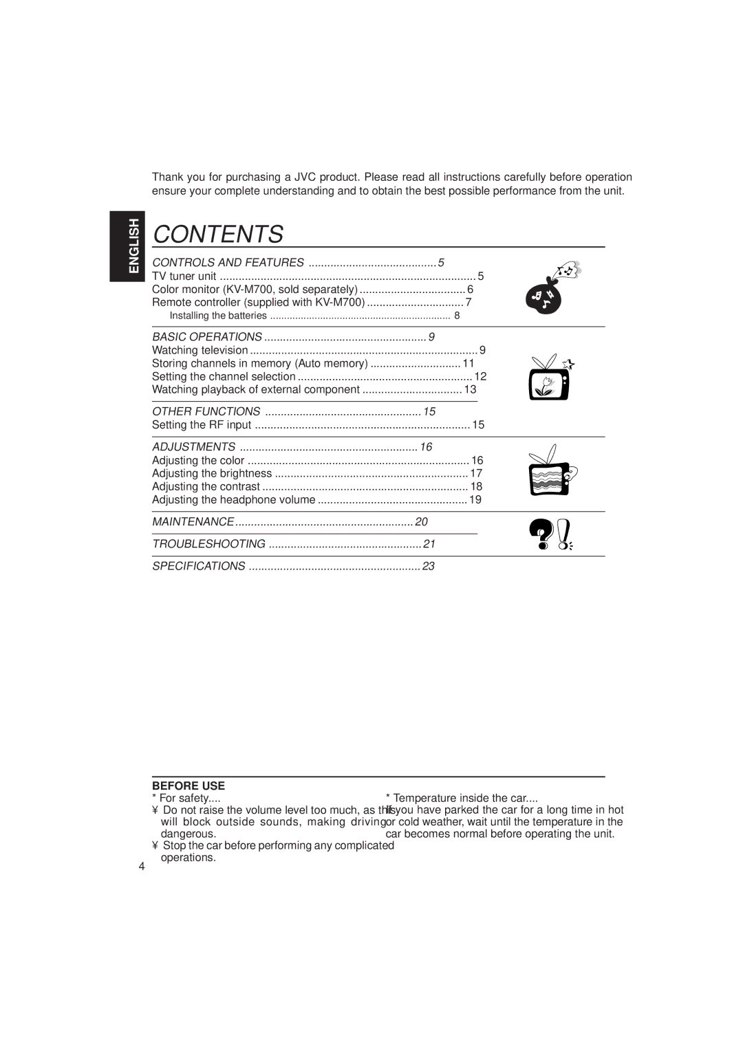 JVC KV-C10 manual Contents 