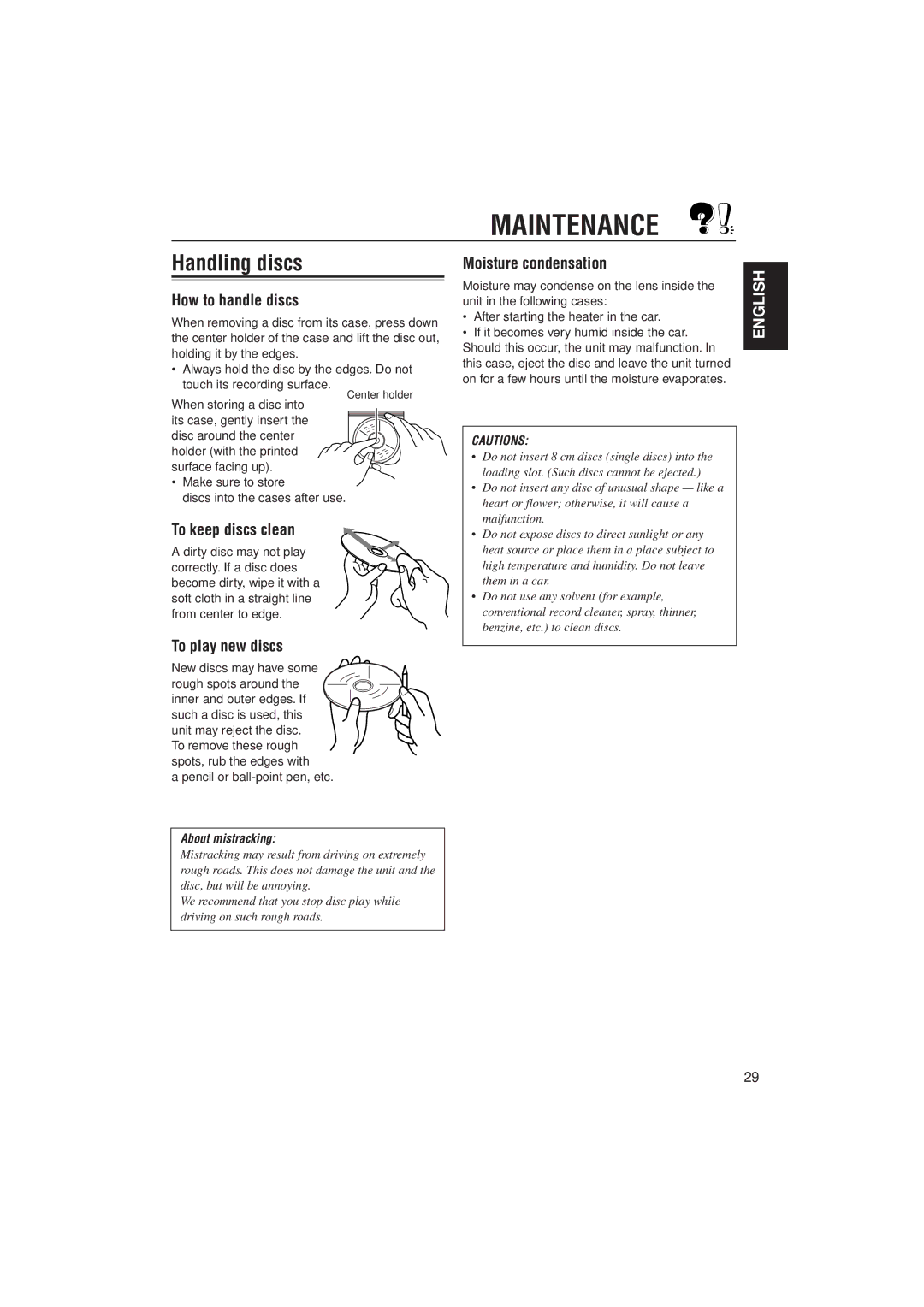 JVC KV-DV7 manual Maintenance, Handling discs 