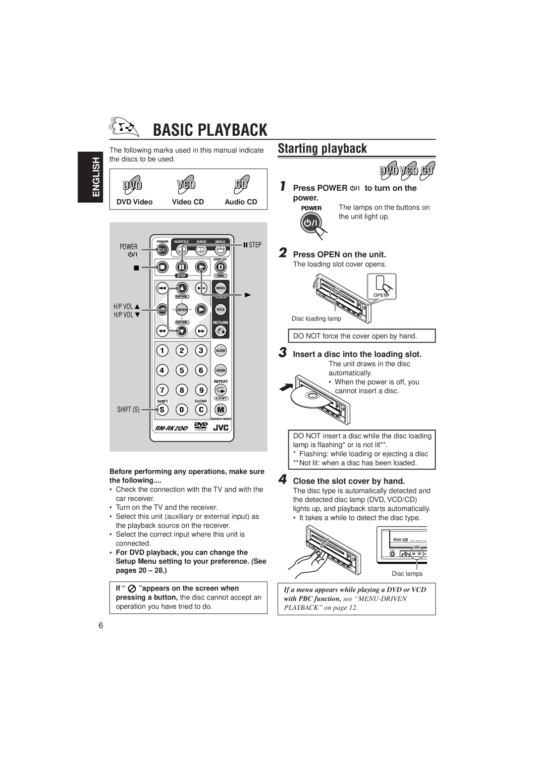 JVC KV-DV7 manual Basic Playback, Starting playback 