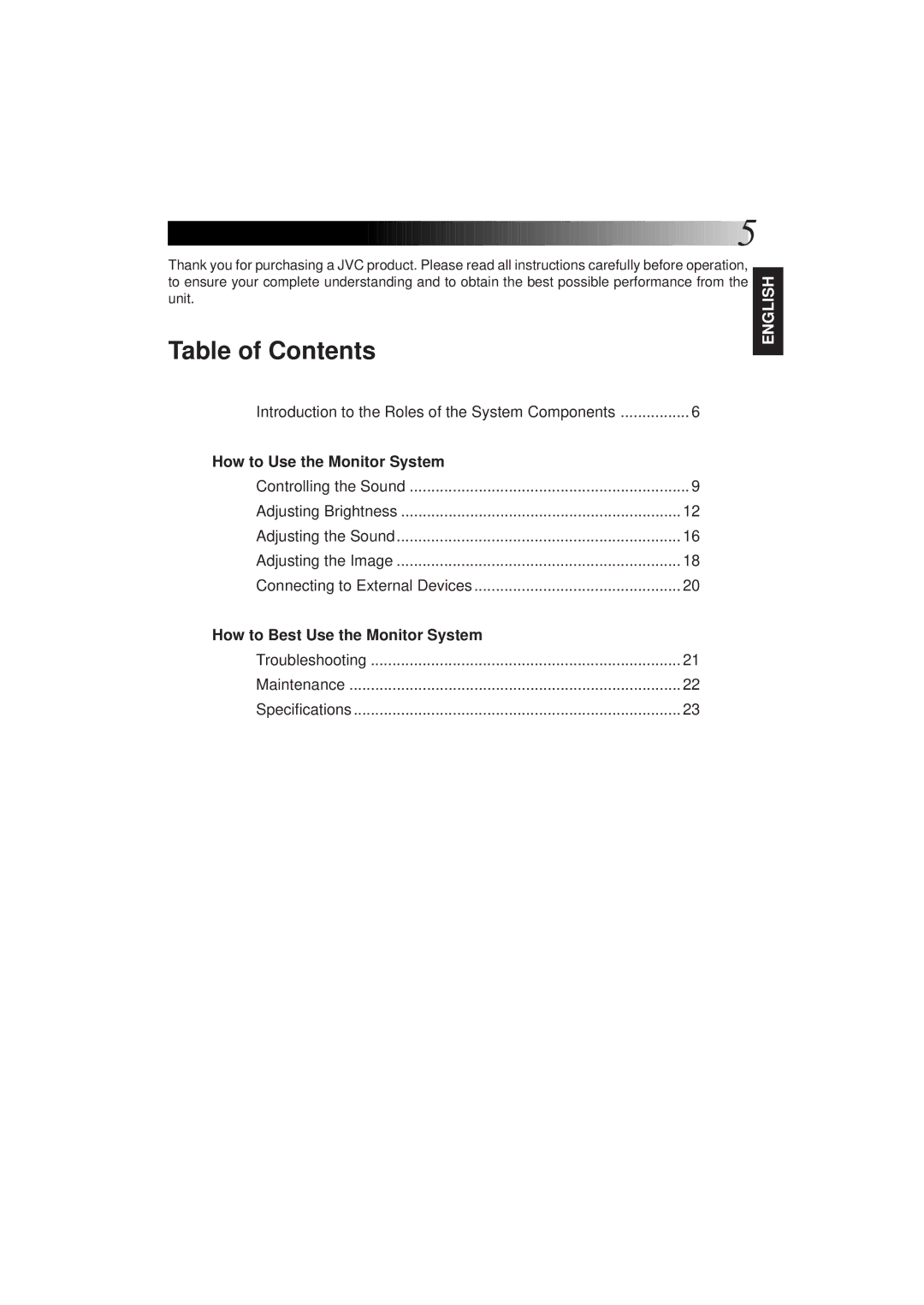 JVC KV-M65 manual Table of Contents 