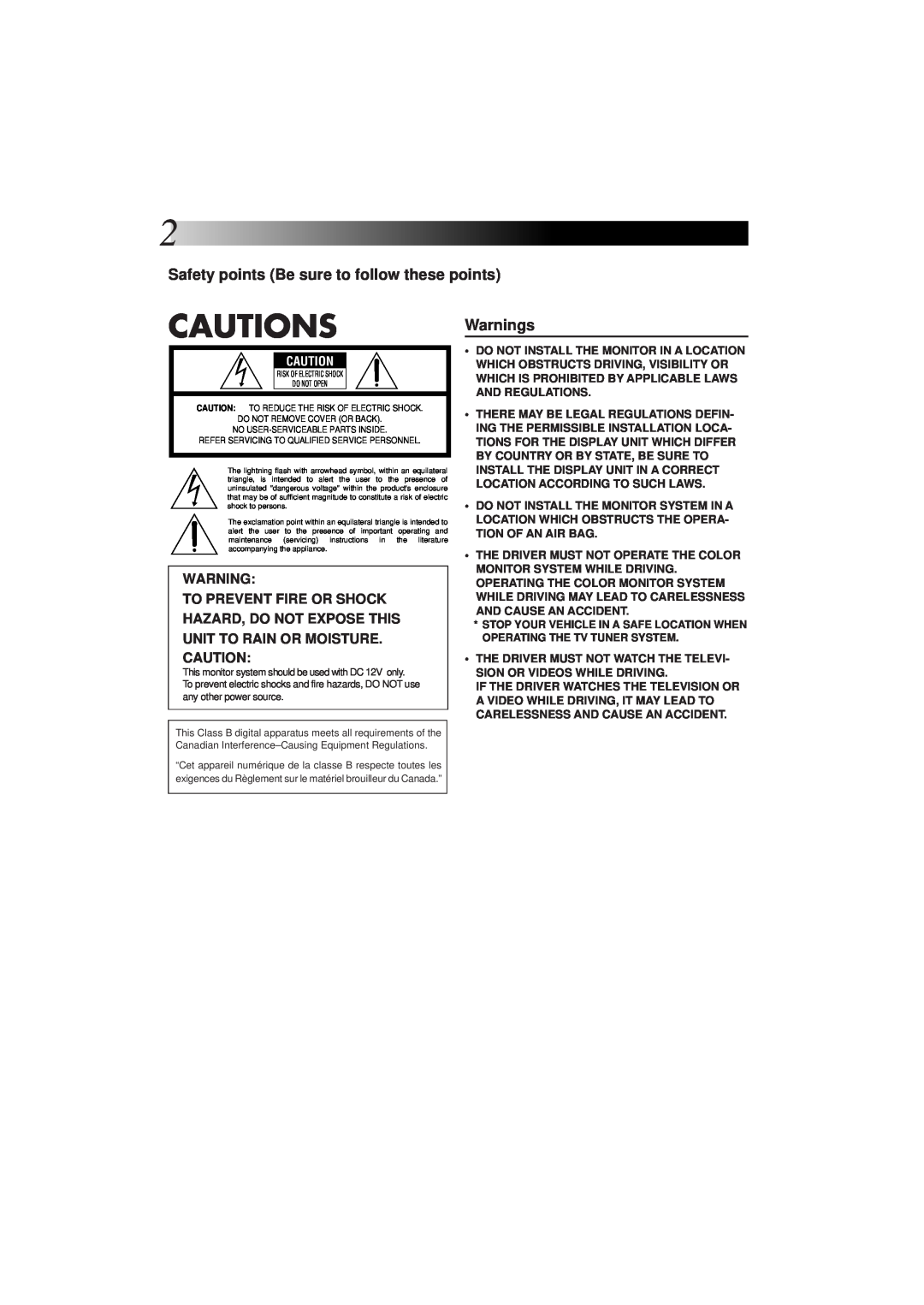 JVC KV-M65 manual Safety points Be sure to follow these points, Warnings, Cautions 