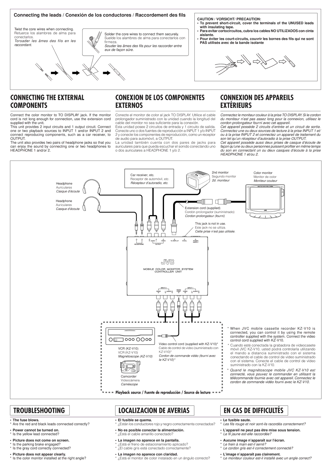 JVC KV-M700 manual Connecting the External, Components Externos Extérieurs, Troubleshooting 