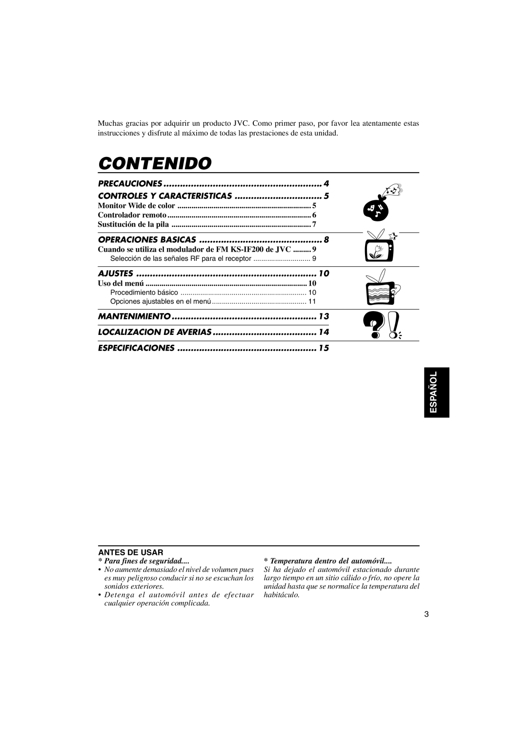 JVC KV-MH6500 manual Contenido, Antes DE Usar 