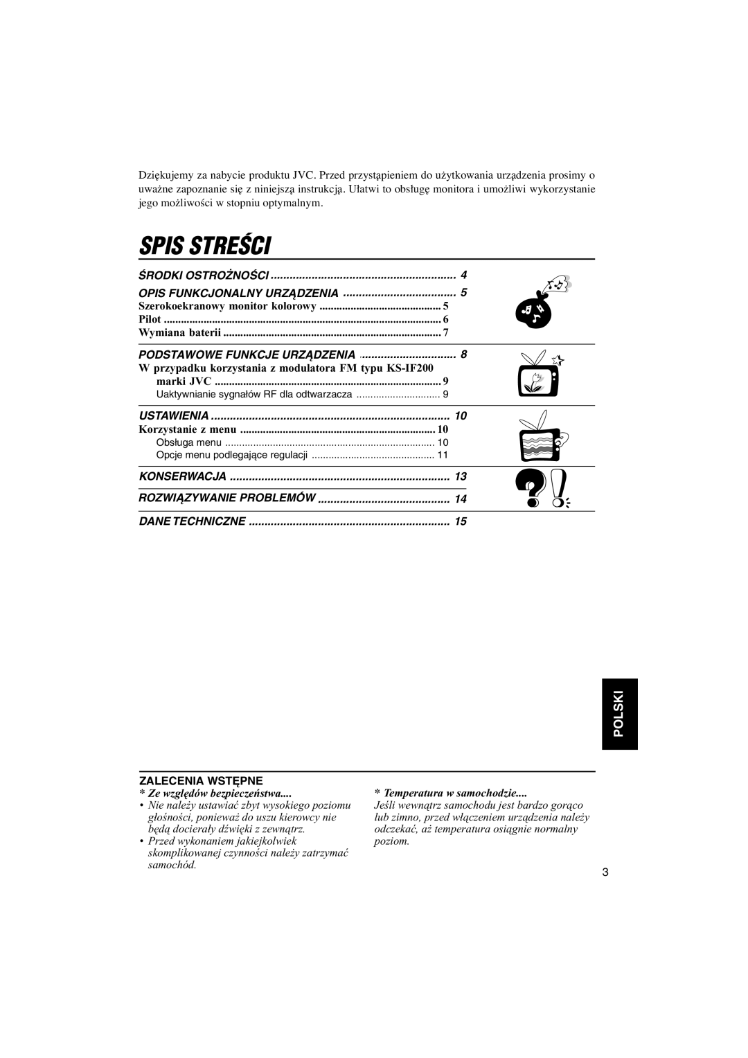 JVC KV-MH6500 manual Spis Streâci 