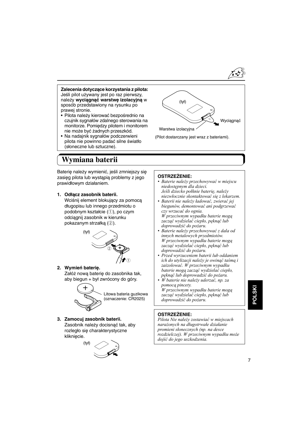 JVC KV-MH6500 manual Wymiana baterii, Od∏àcz zasobnik baterii 