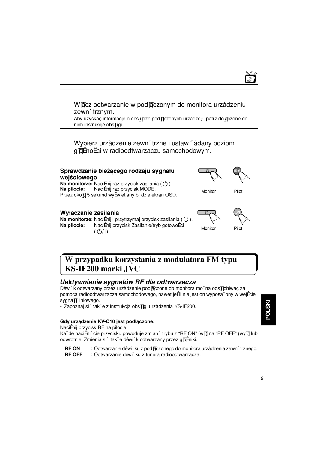 JVC KV-MH6500 manual Uaktywnianie sygna∏ów RF dla odtwarzacza 