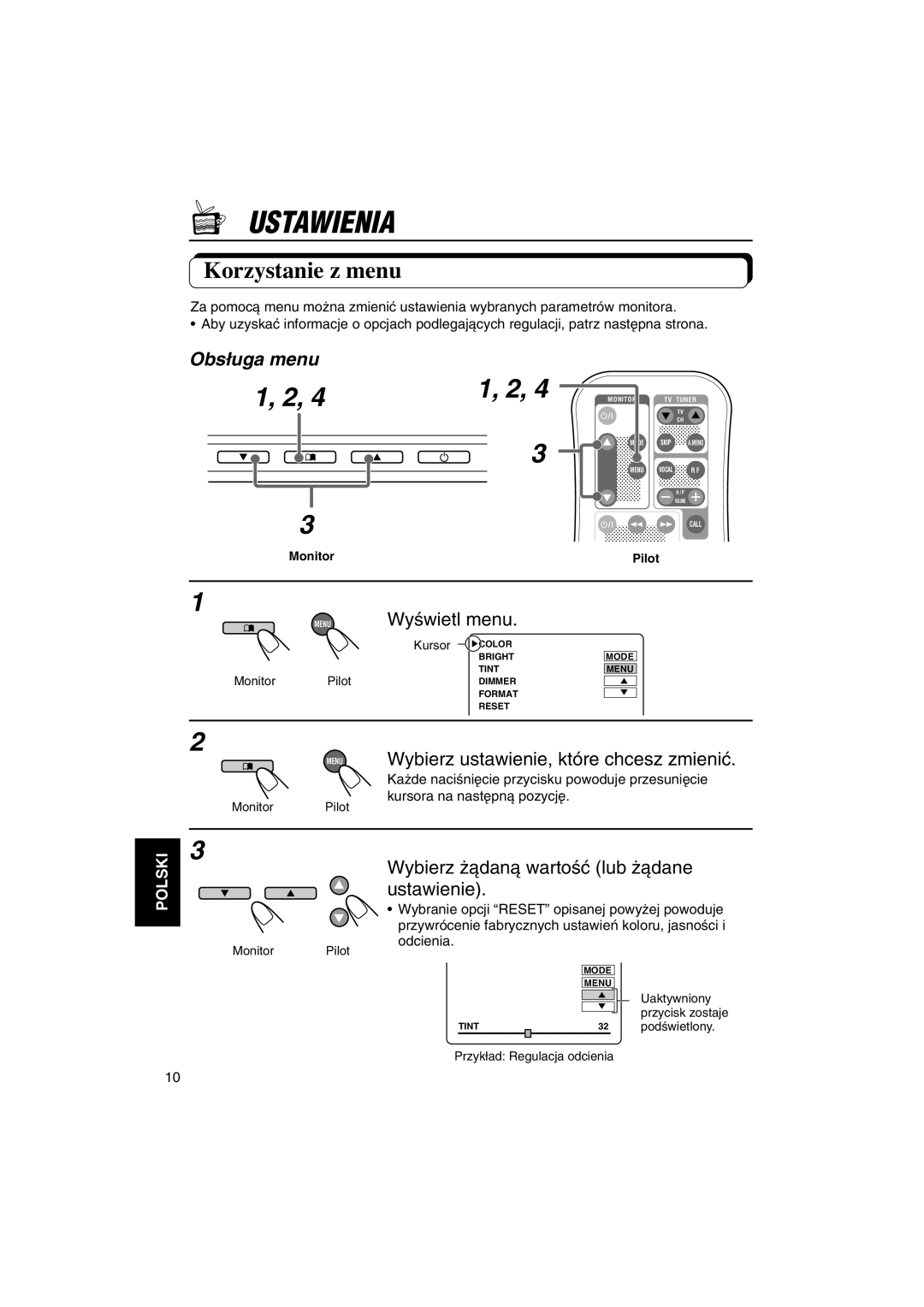 JVC KV-MH6500 manual Ustawienia, Korzystanie z menu 